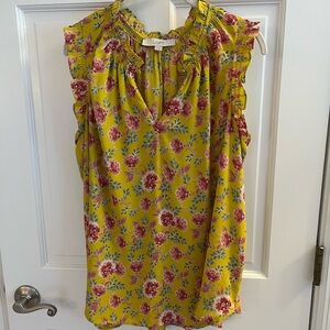 LOFT Floral Ruffle Sleeve Top - Yellow and Pink
